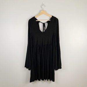 Free People FP Beach Camilla Black Bell Sleeve Babydoll Mini Dress Long Large L